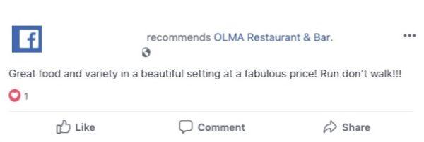 Olma Restaurant Facebook