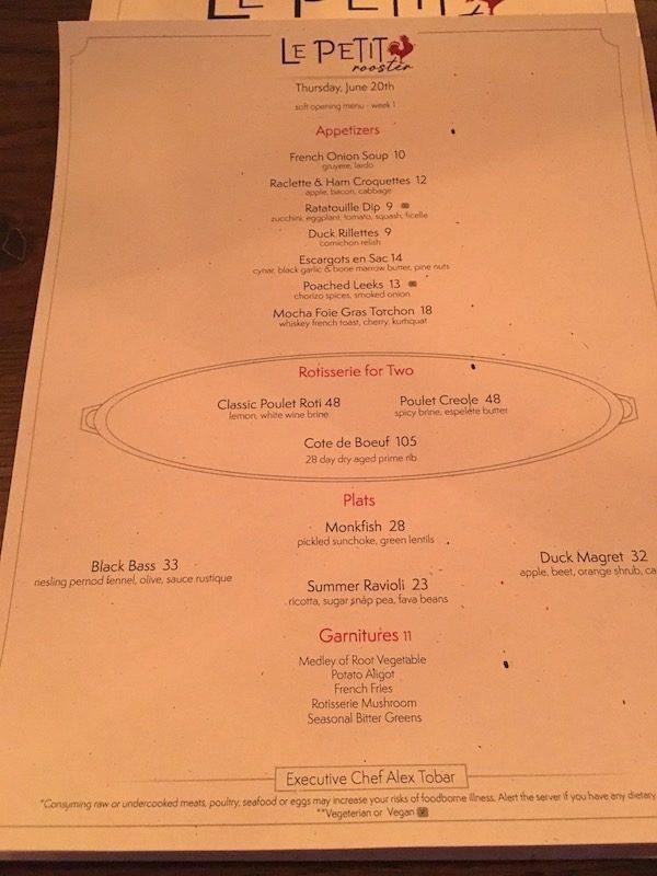 Le Petit Rooster Menu