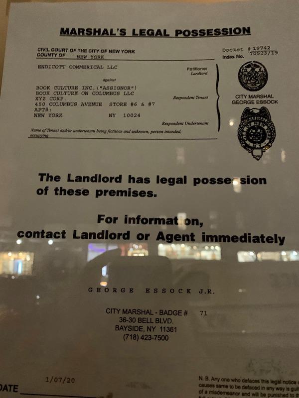 Book Culture Columbus Marshal's Notice