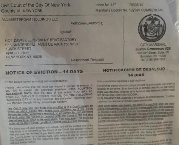 NY Brat Factory Eviction