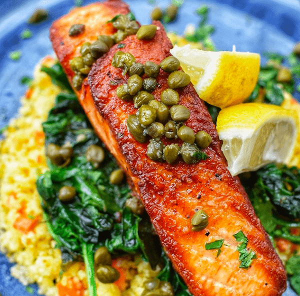 grilled salmon with lemon caper sauce