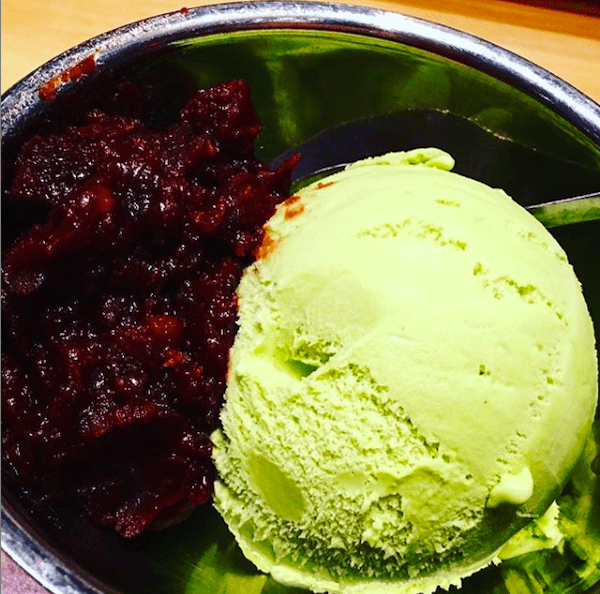 green tea ice cream and red bean