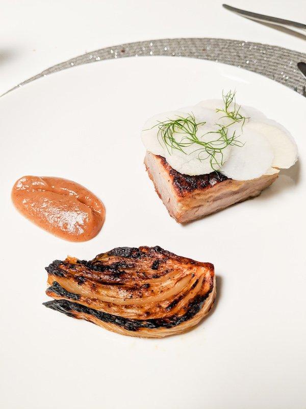 Pork belly fennel roast apple puree