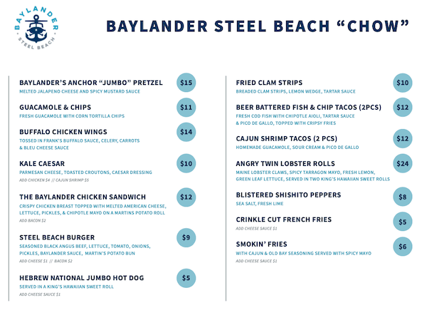 Baylander Steel Beach Menu