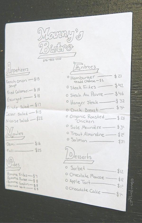 Manny's Bistro Menu