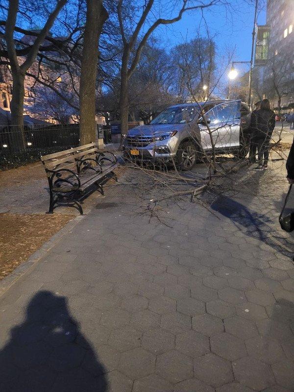guy drives onto sidewalk UWS