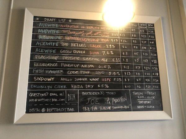 The Hoptimist beer list