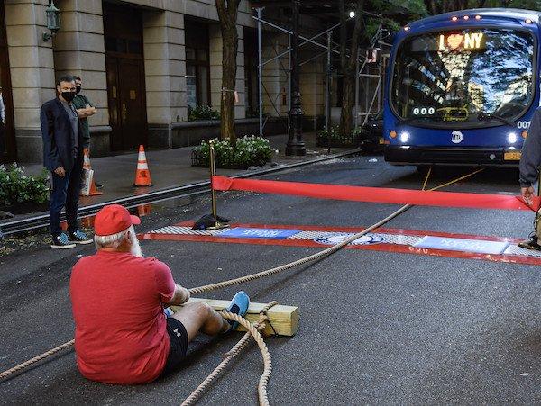 Kevin Fast pulls bus
