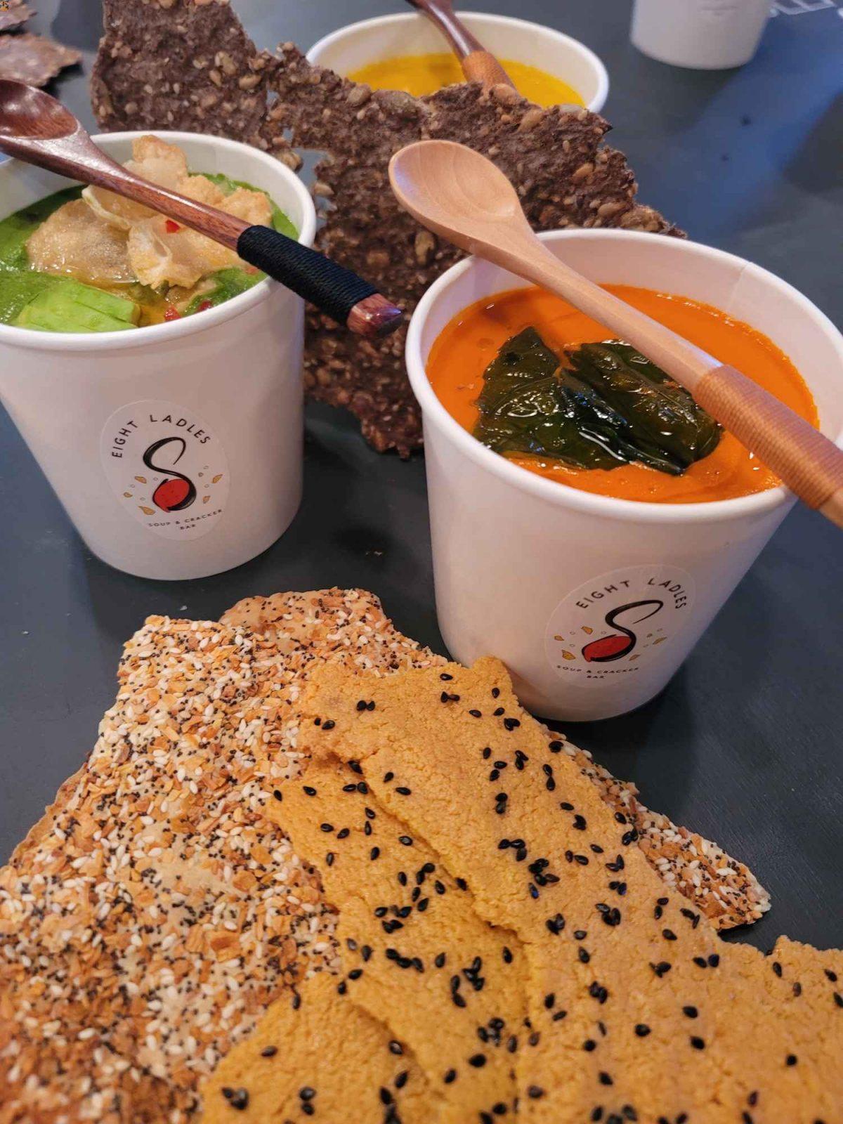 8 ladels soup and cracker bar