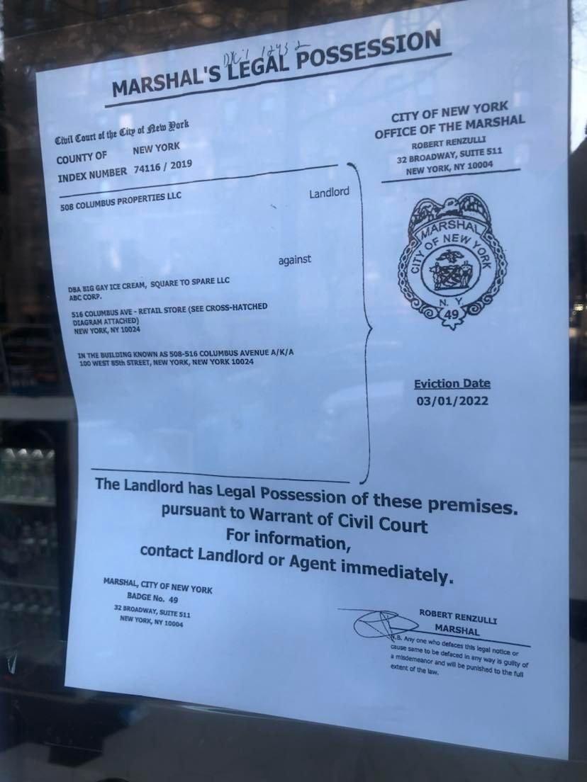 Big Gay Ice Cream eviction notice