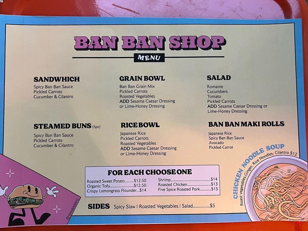 ban ban shop menu