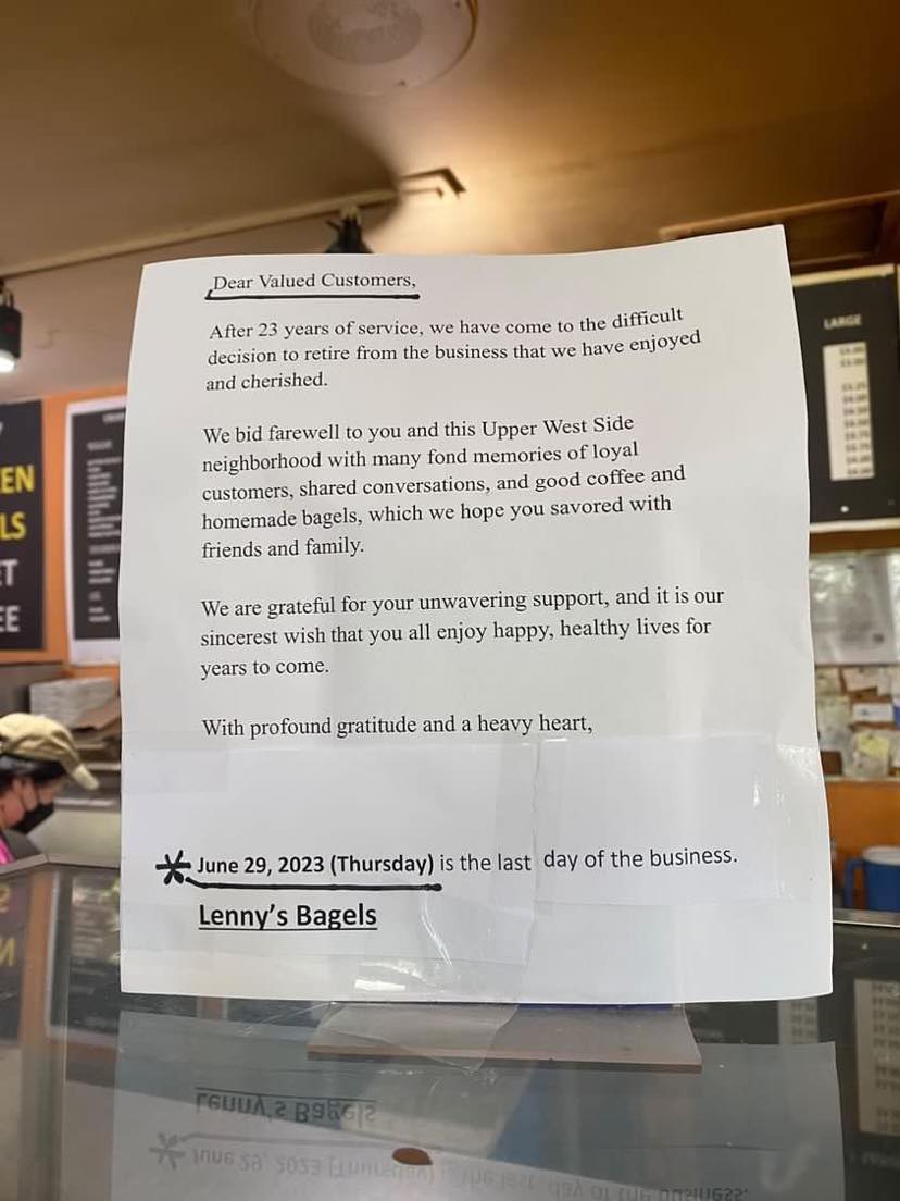 Lenny's Bagels Closing