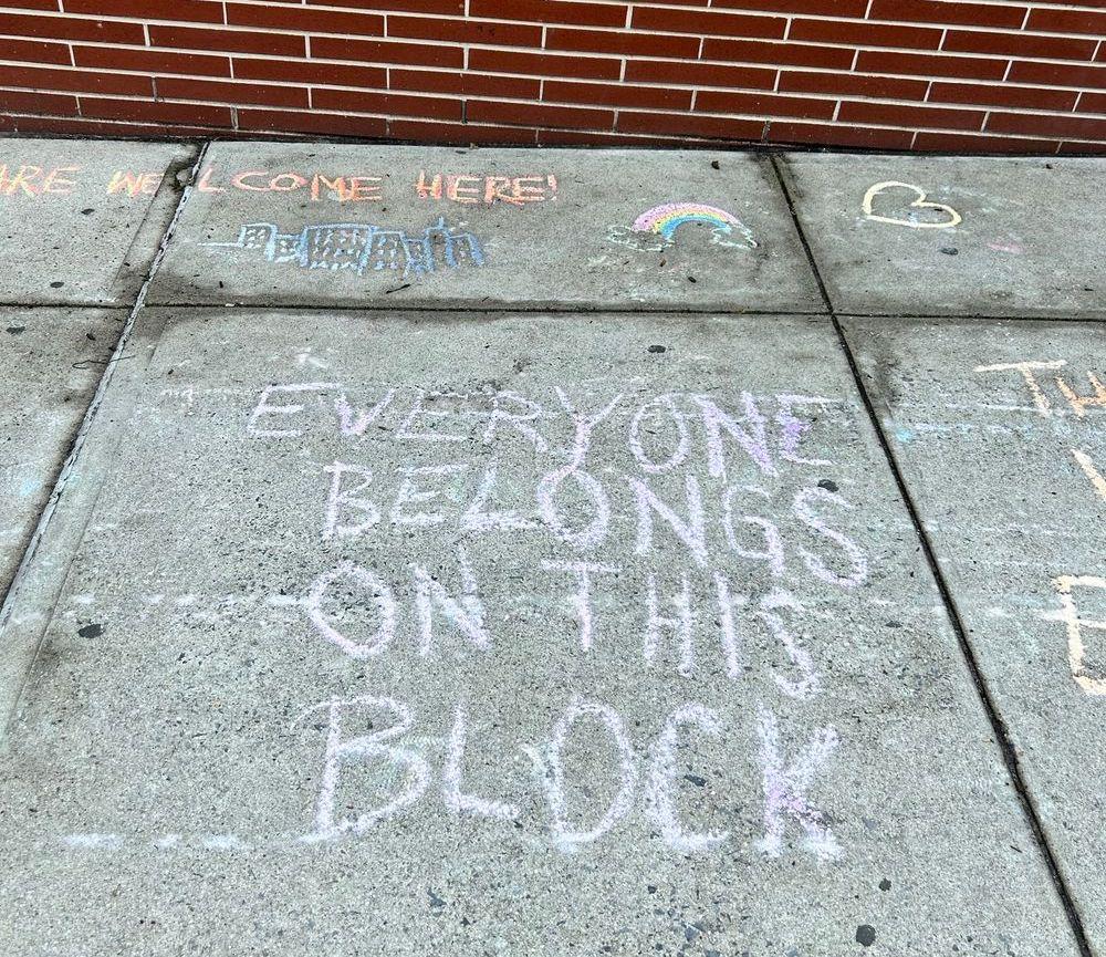 chalk art supporting 59th street shelter