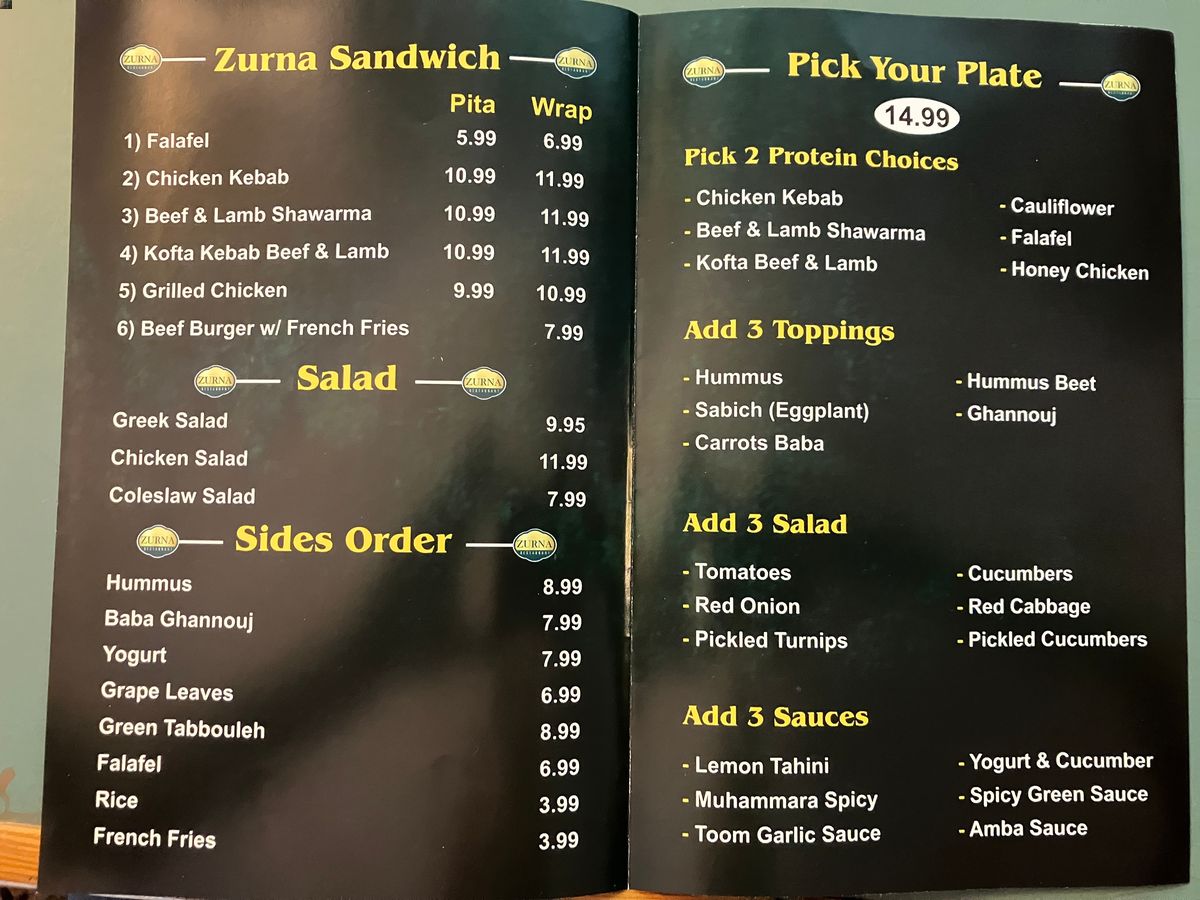 zurna menu