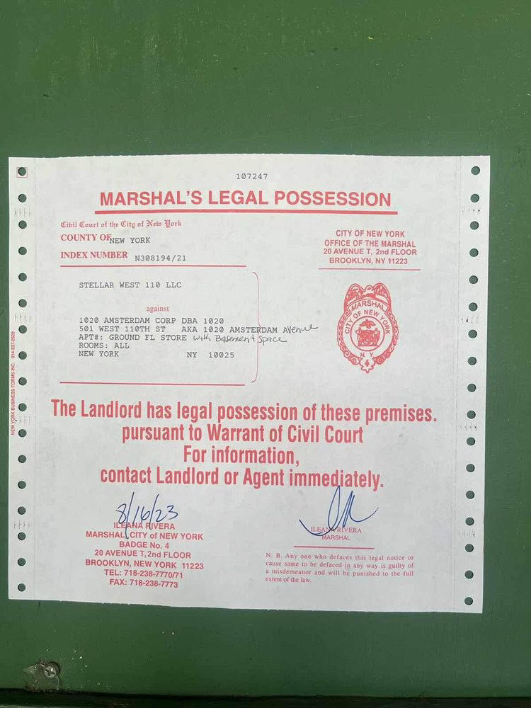 marshal's possession 1020 Bar