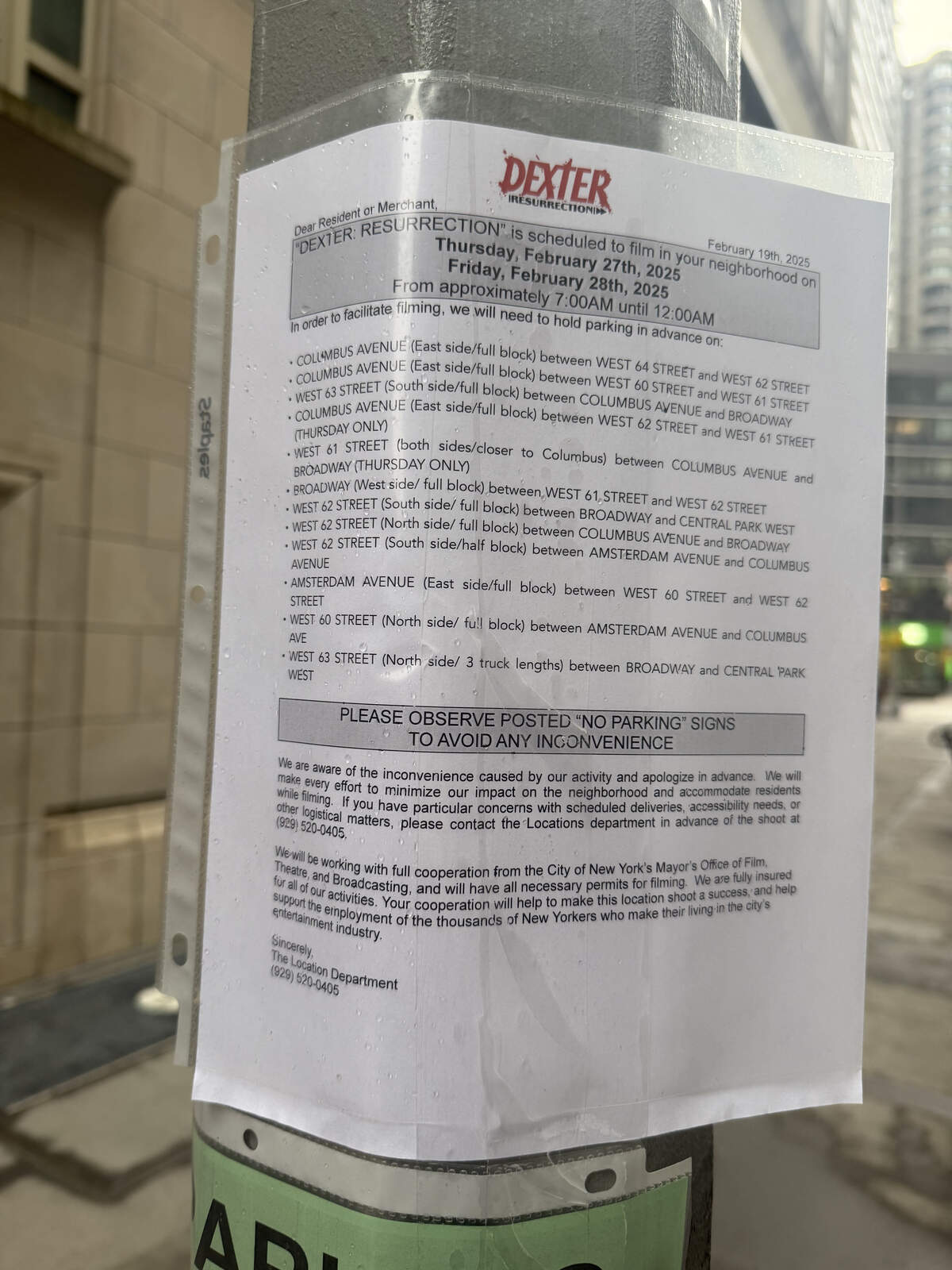 Dexter filming on Upper West Side