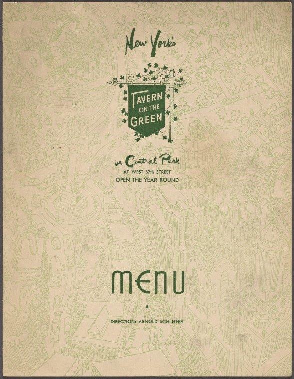 Tavern on the Green Menu 1950